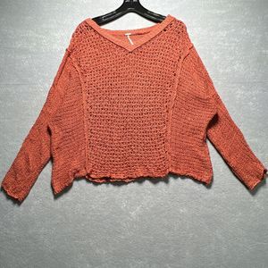 Free People Burnt Orange Knit Sweater Cotton Blend Women’s Size: Small